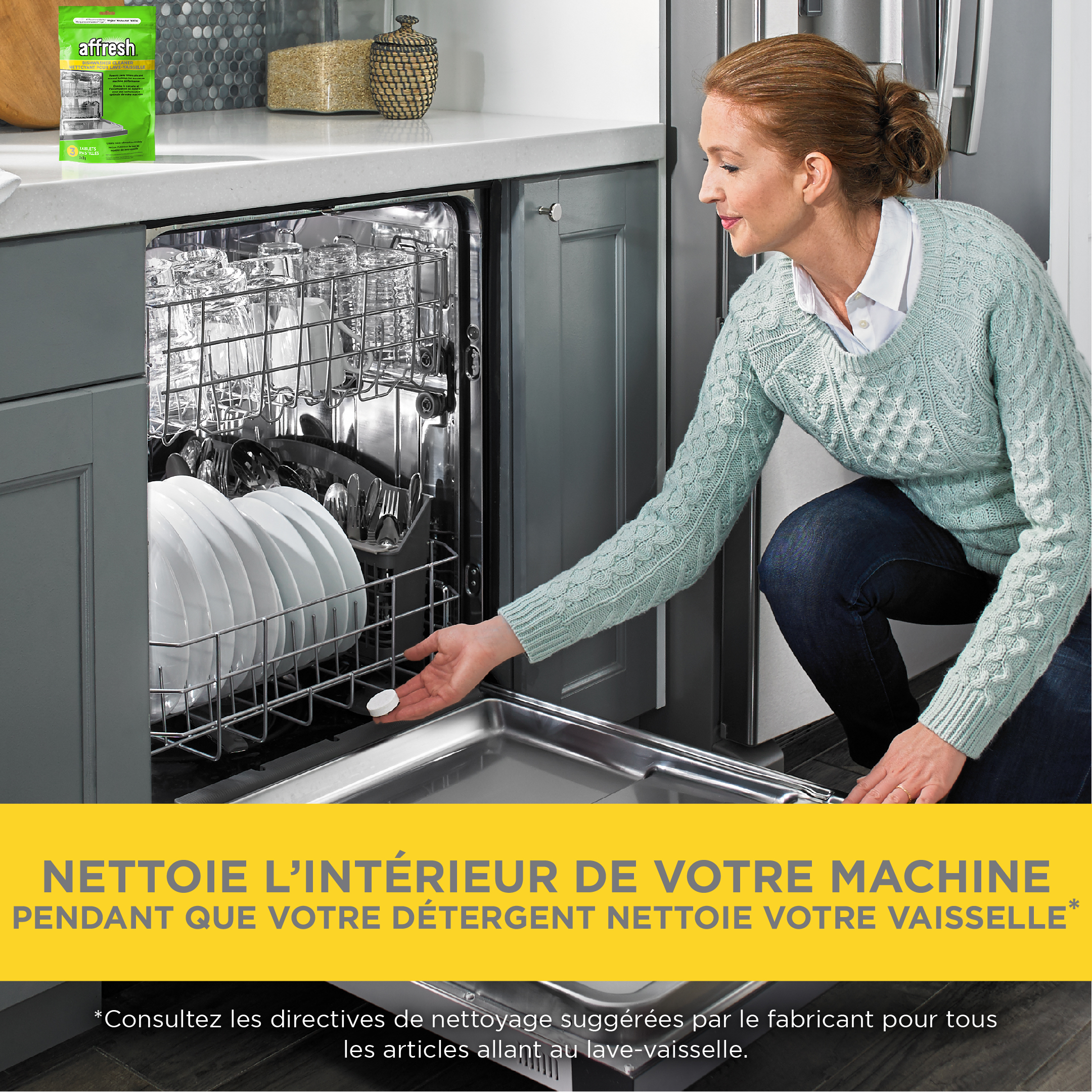 Nettoyant pour lave-vaisselle - photo de produit avec 3 pastilles